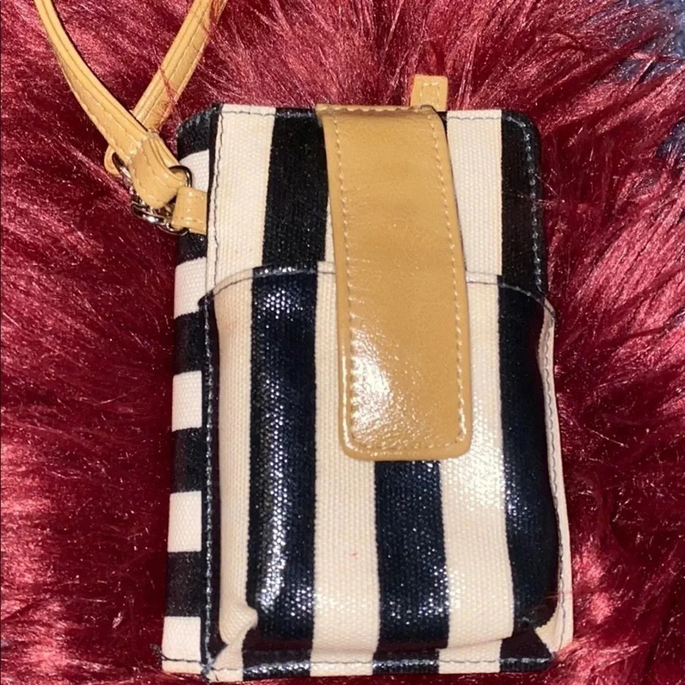 White black Striped glossy wristlet/ wallet